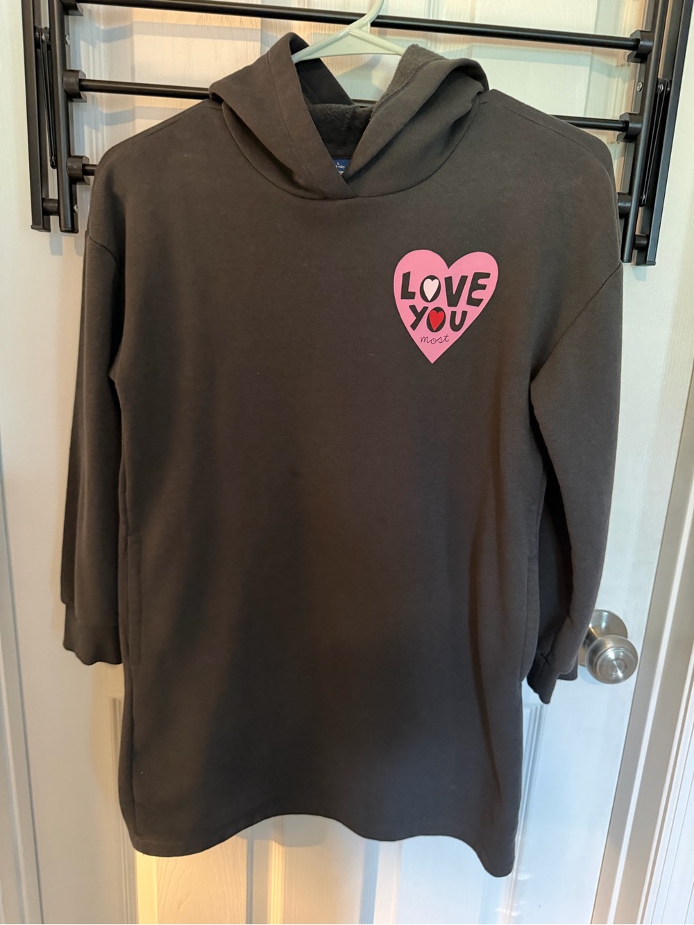 Old Navy Black Hoodie Dress with Pink Heart Graphic